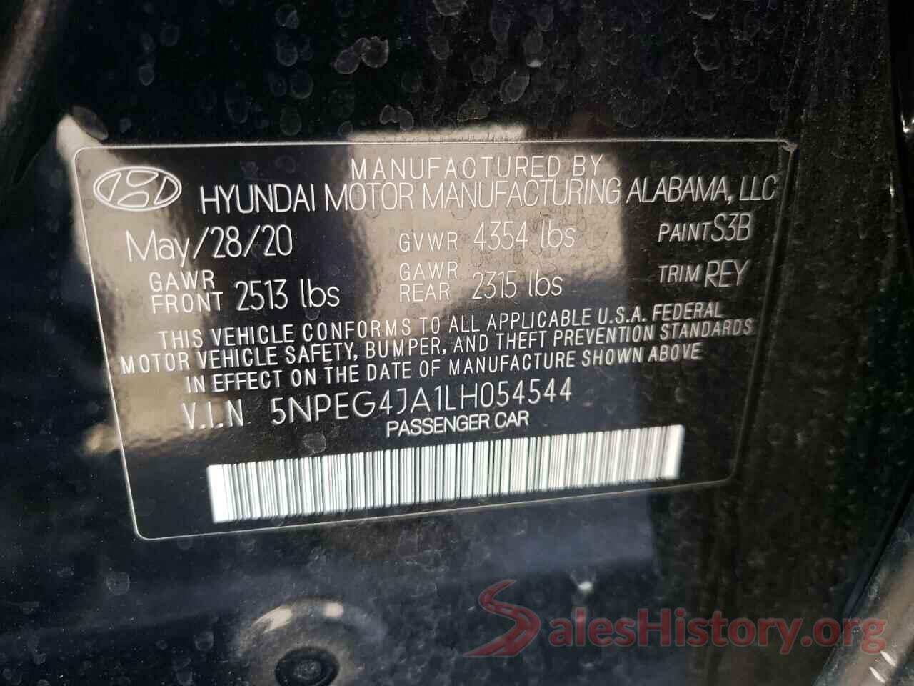 5NPEG4JA1LH054544 2020 HYUNDAI SONATA