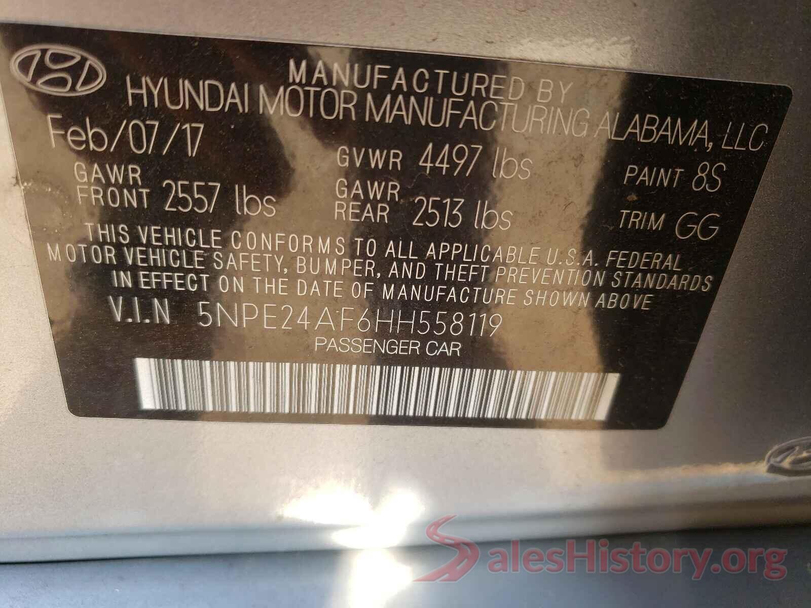 5NPE24AF6HH558119 2017 HYUNDAI SONATA