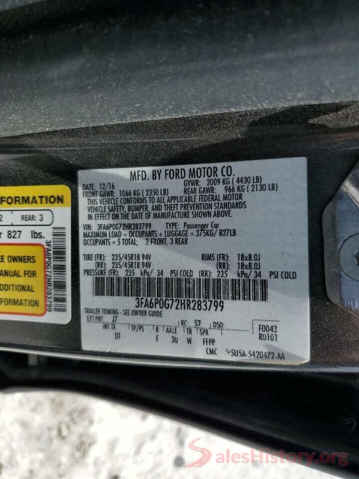 3FA6P0G72HR283799 2017 FORD FUSION