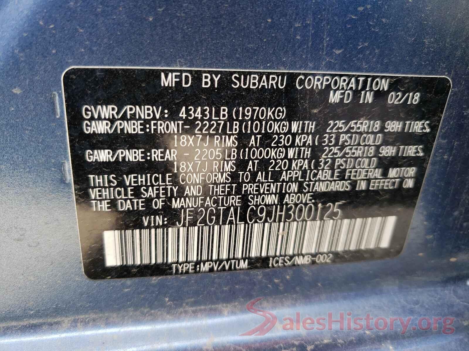 JF2GTALC9JH300125 2018 SUBARU CROSSTREK