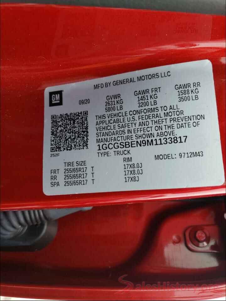 1GCGSBEN9M1133817 2021 CHEVROLET COLORADO