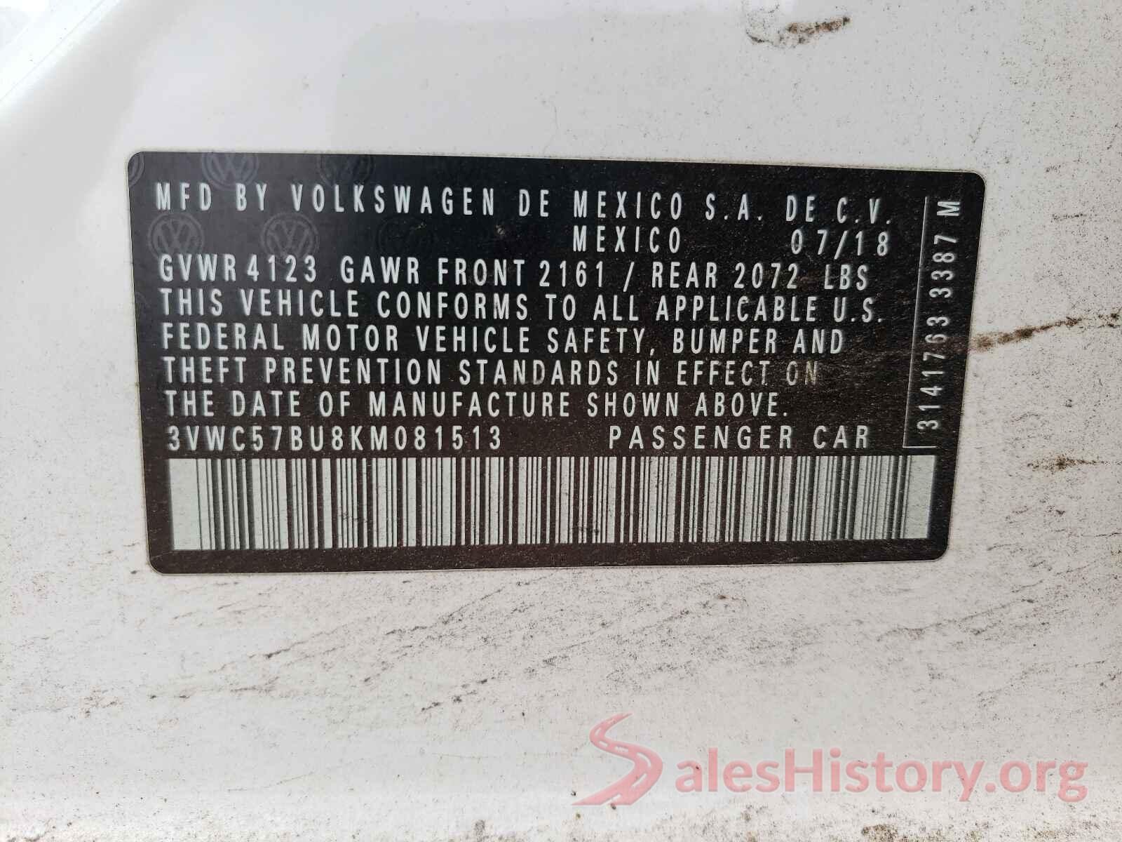 3VWC57BU8KM081513 2019 VOLKSWAGEN JETTA