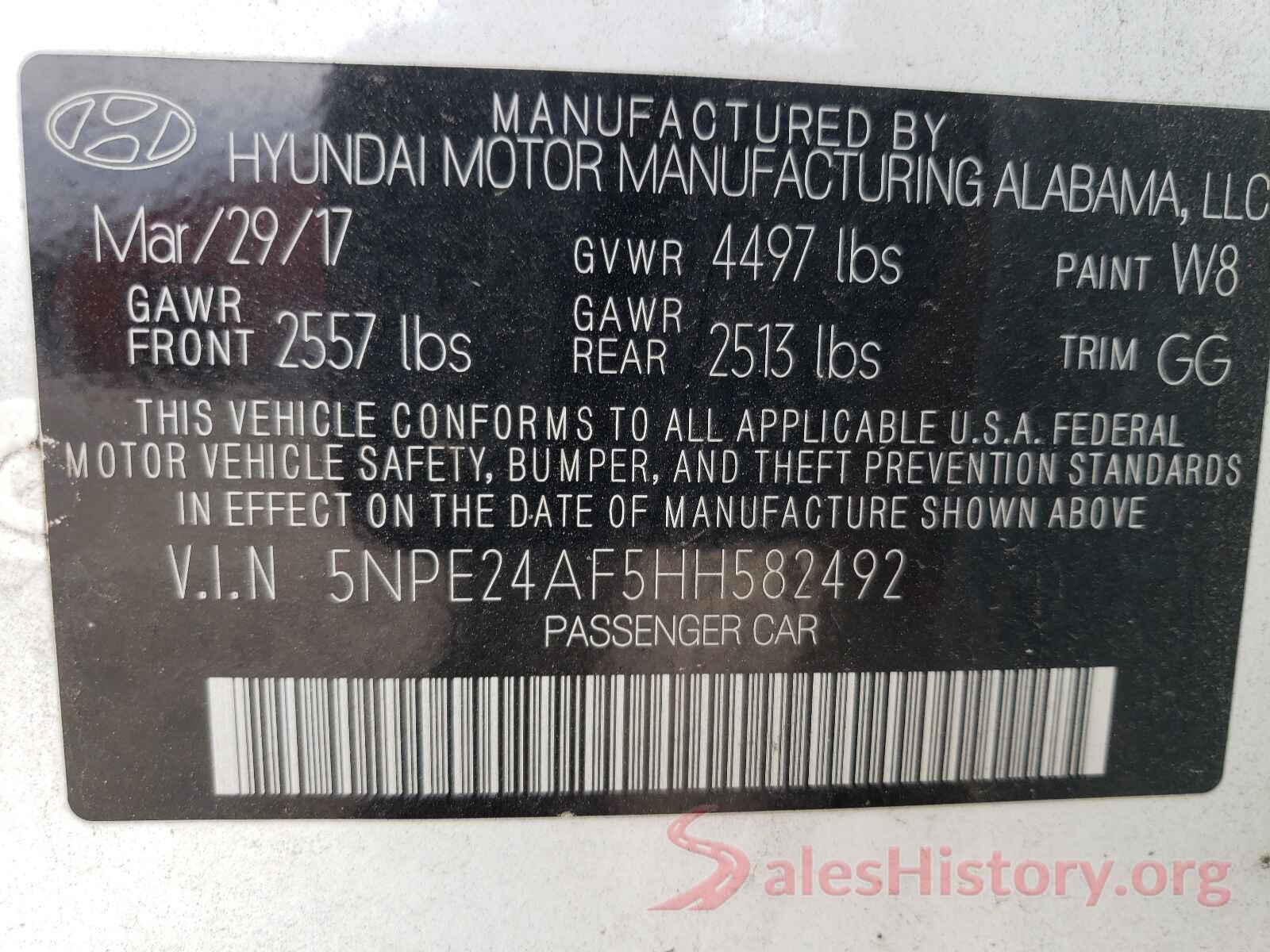 5NPE24AF5HH582492 2017 HYUNDAI SONATA