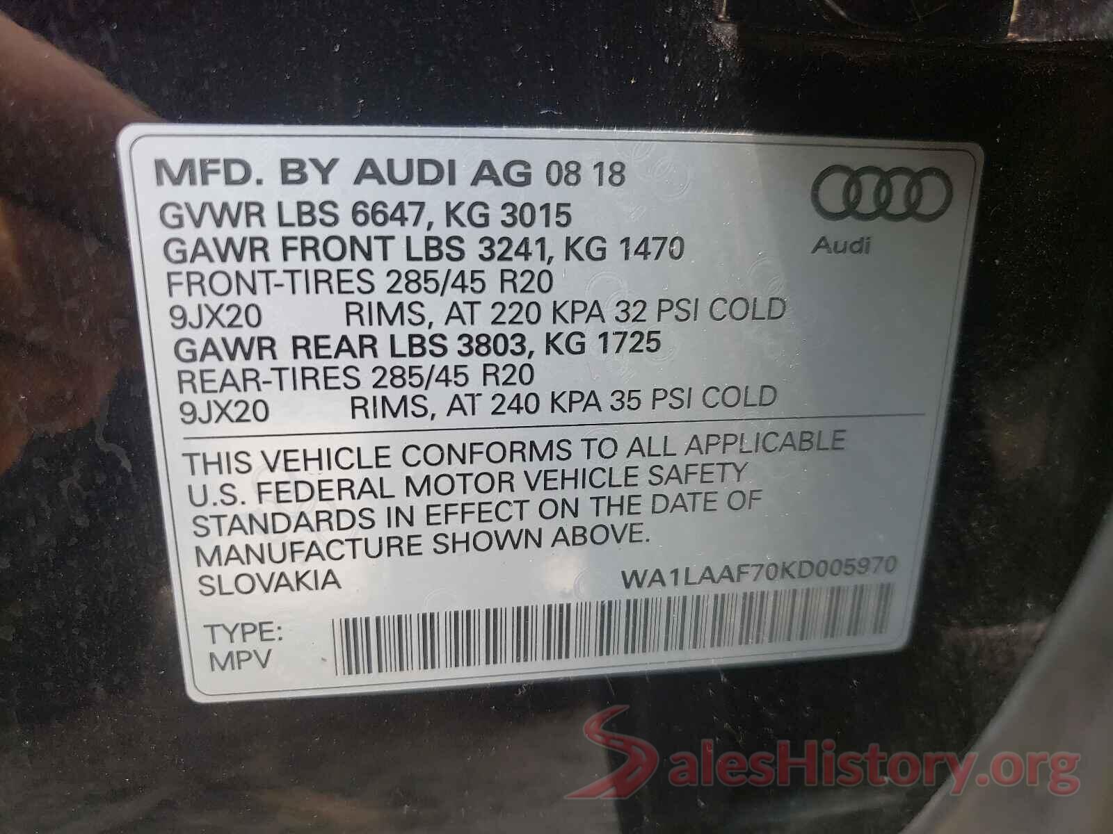 WA1LAAF70KD005970 2019 AUDI Q7