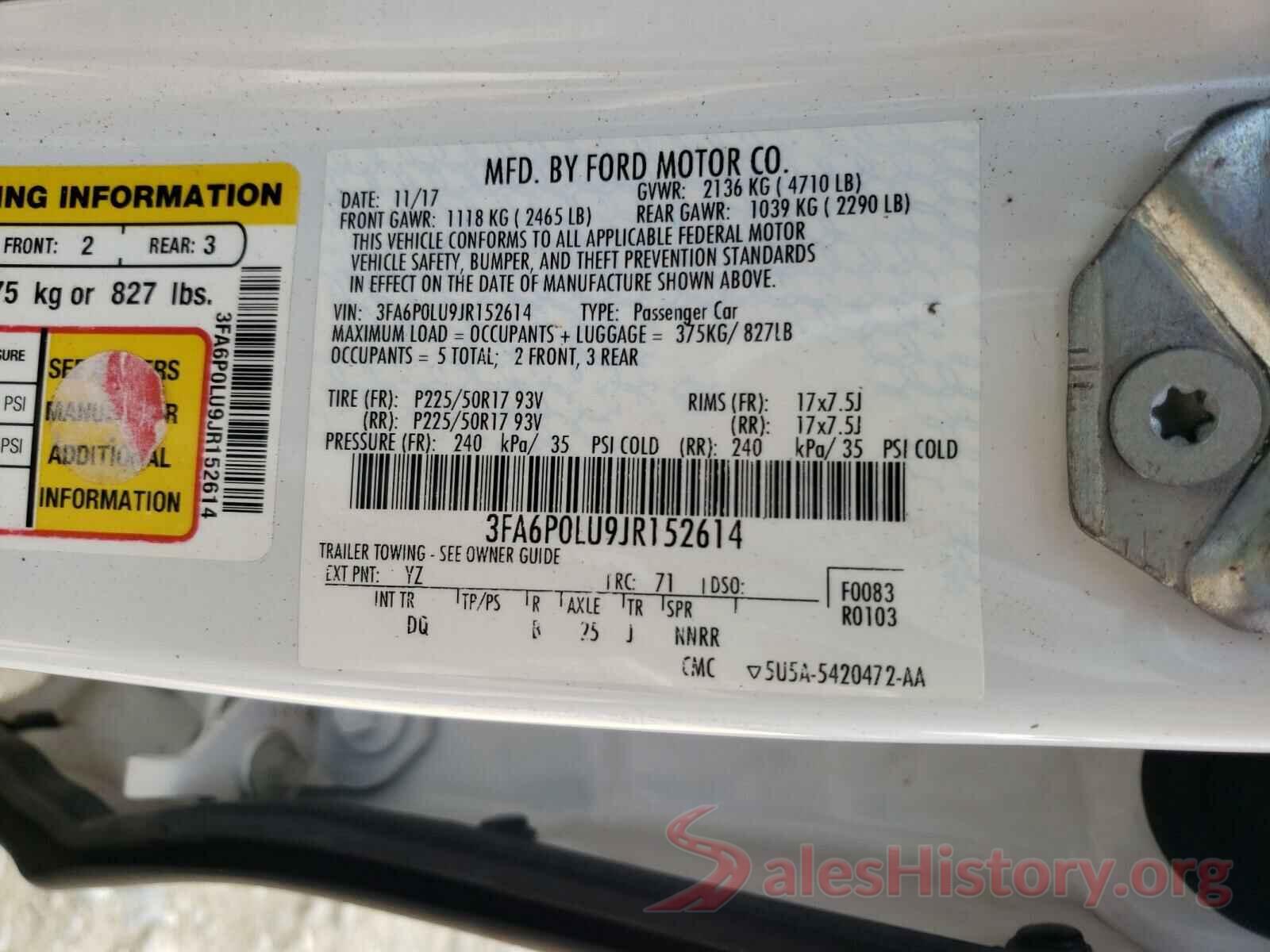 3FA6P0LU9JR152614 2018 FORD FUSION