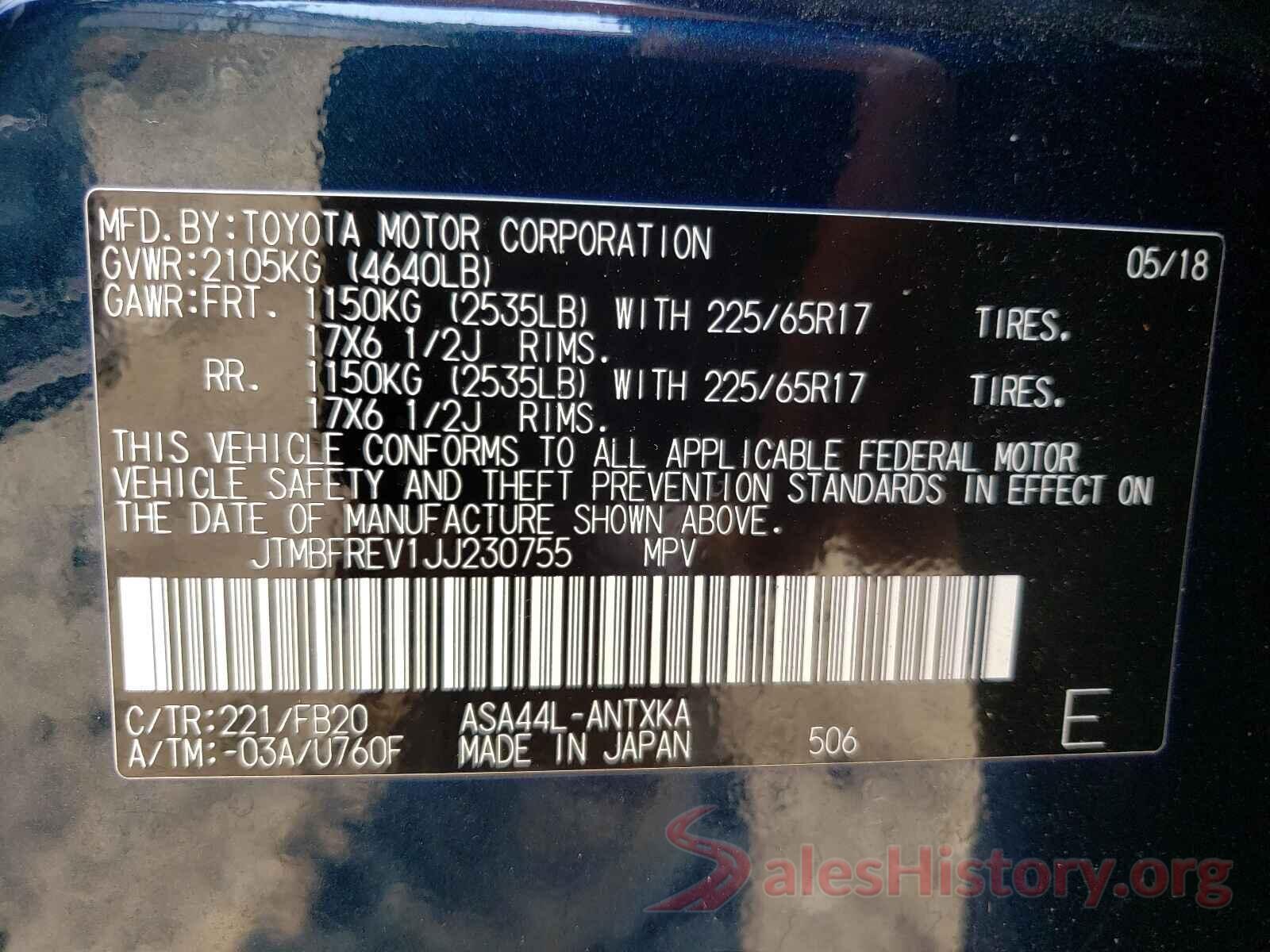 JTMBFREV1JJ230755 2018 TOYOTA RAV4