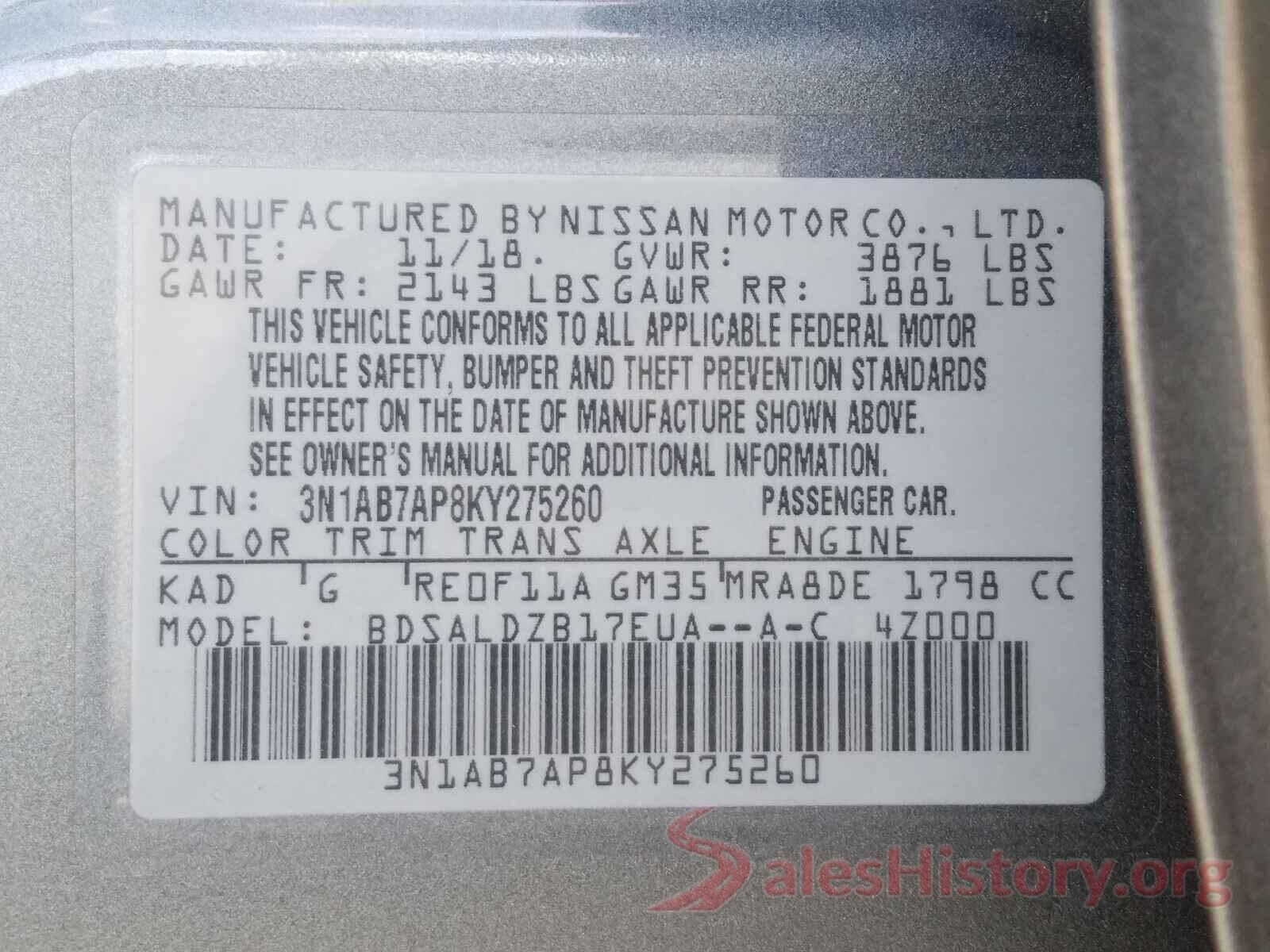 3N1AB7AP8KY275260 2019 NISSAN SENTRA