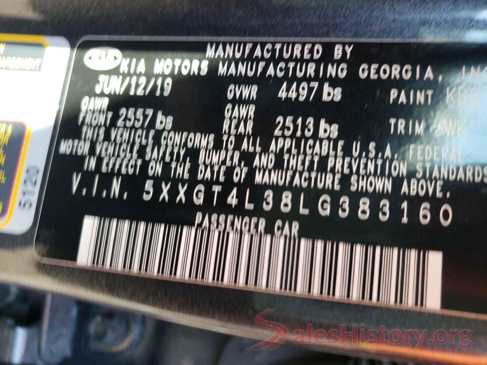 5XXGT4L38LG383160 2020 KIA OPTIMA