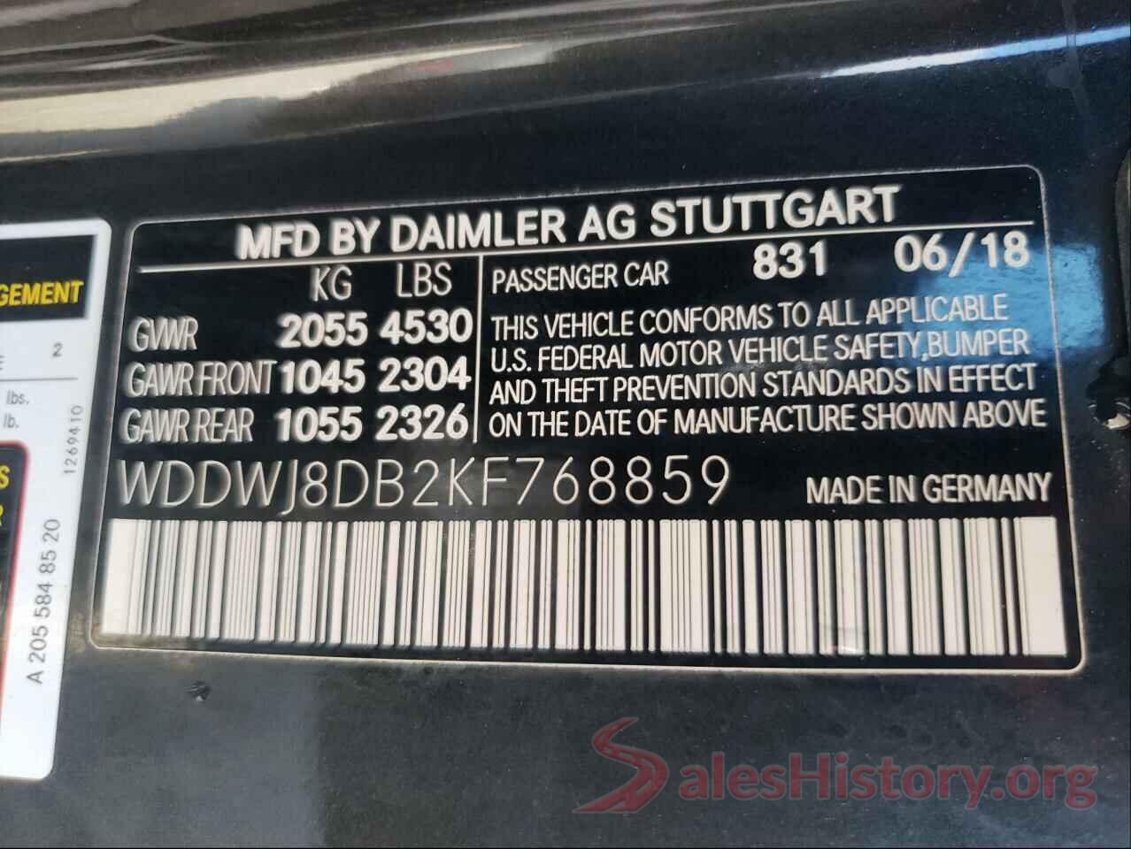 WDDWJ8DB2KF768859 2019 MERCEDES-BENZ C-CLASS