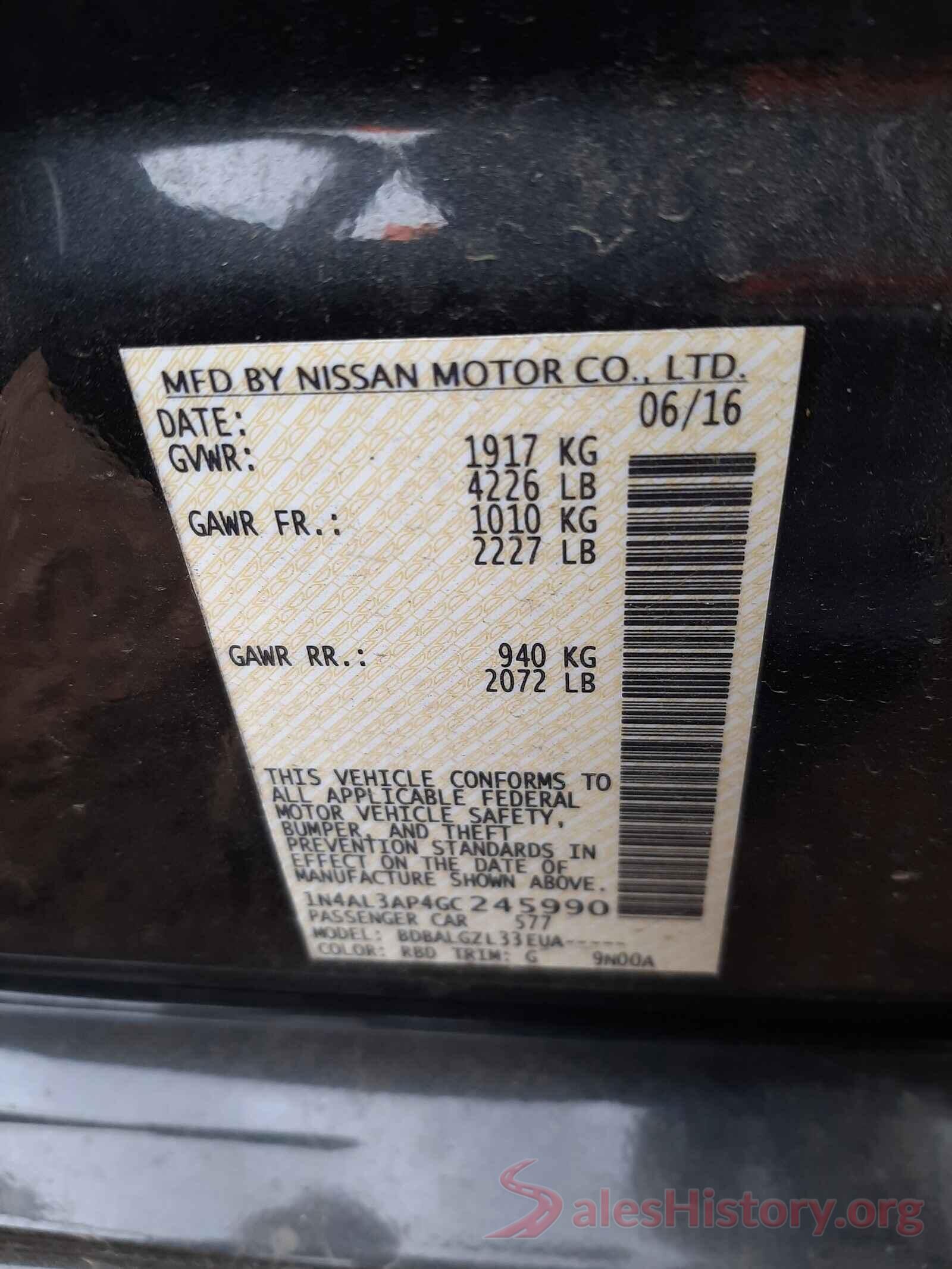 1N4AL3AP4GC245990 2016 NISSAN ALTIMA