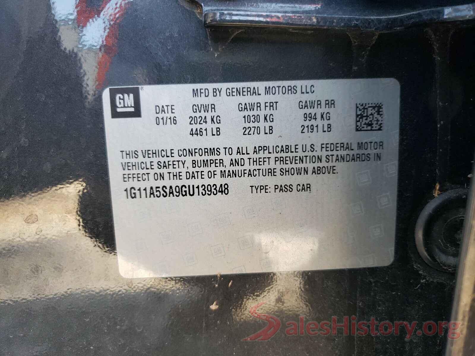 1G11A5SA9GU139348 2016 CHEVROLET MALIBU