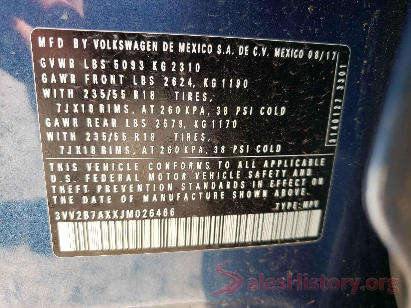 3VV2B7AXXJM026466 2018 VOLKSWAGEN TIGUAN