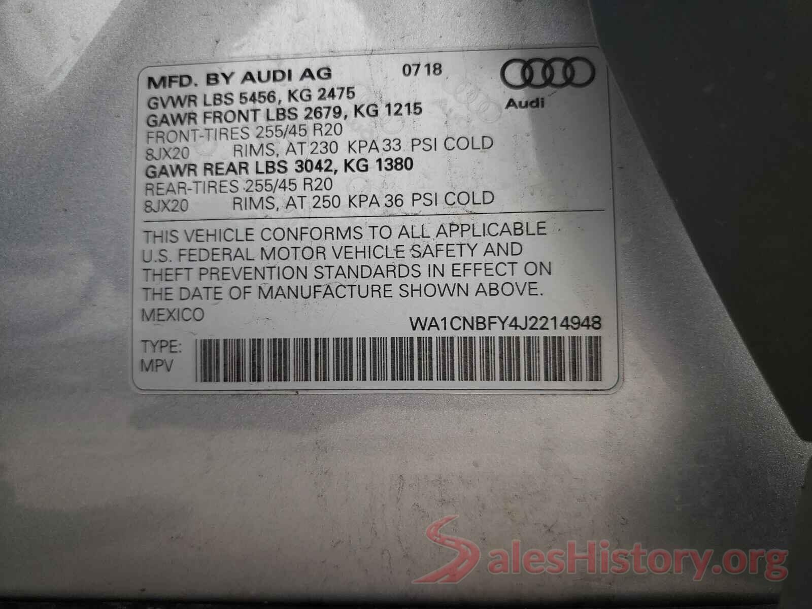 WA1CNBFY4J2214948 2018 AUDI Q5