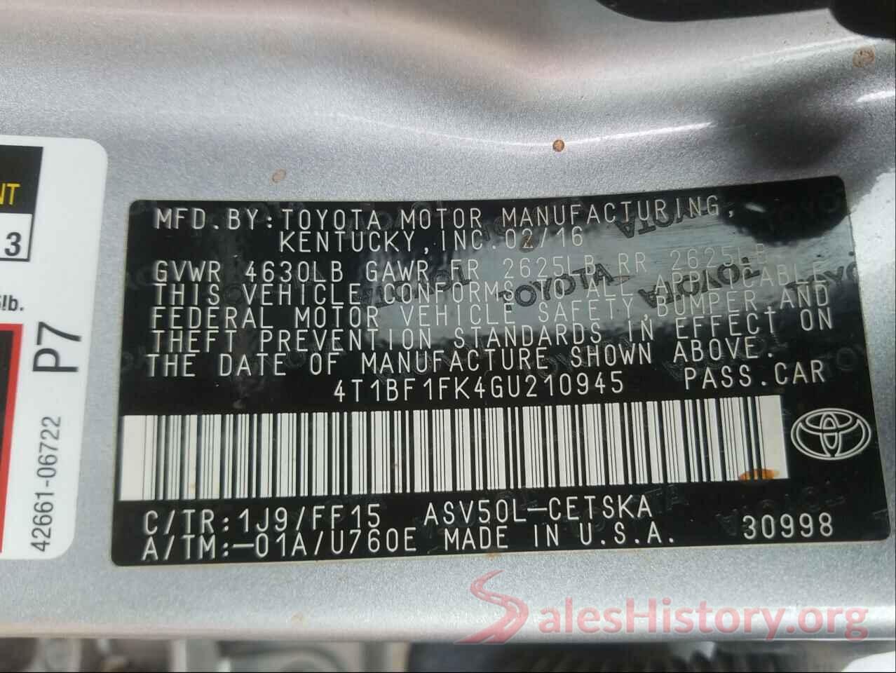 4T1BF1FK4GU210945 2016 TOYOTA CAMRY