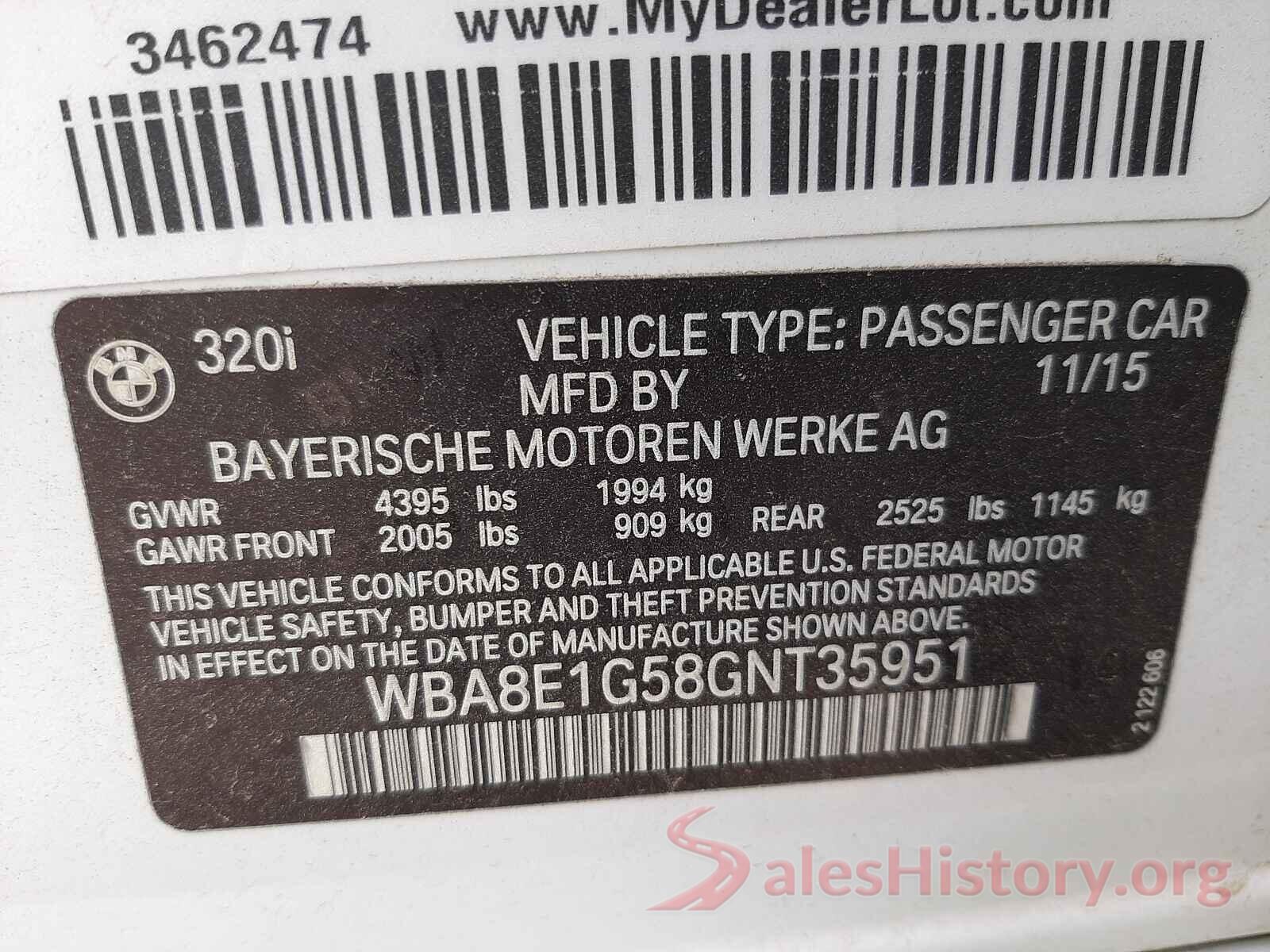 WBA8E1G58GNT35951 2016 BMW 3 SERIES