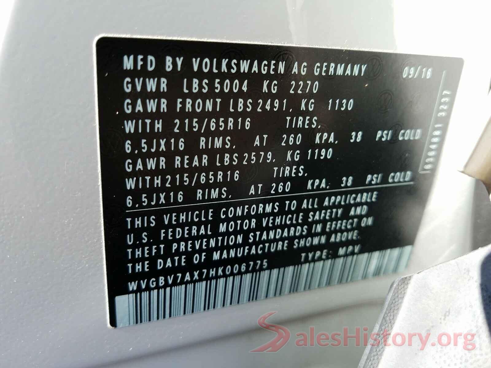 WVGBV7AX7HK006775 2017 VOLKSWAGEN TIGUAN