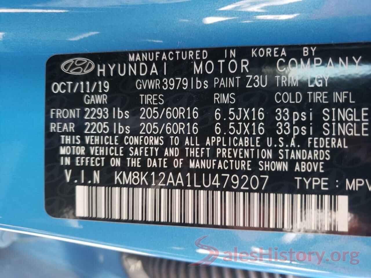 KM8K12AA1LU479207 2020 HYUNDAI KONA