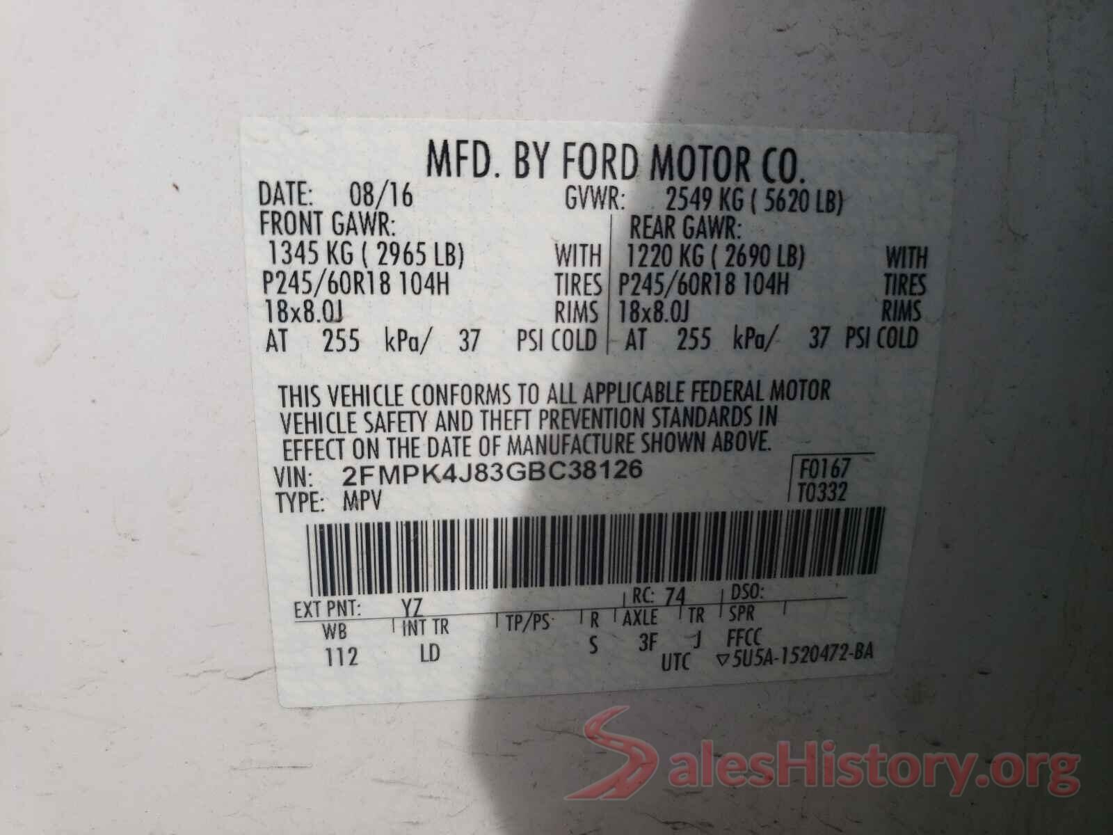 2FMPK4J83GBC38126 2016 FORD EDGE