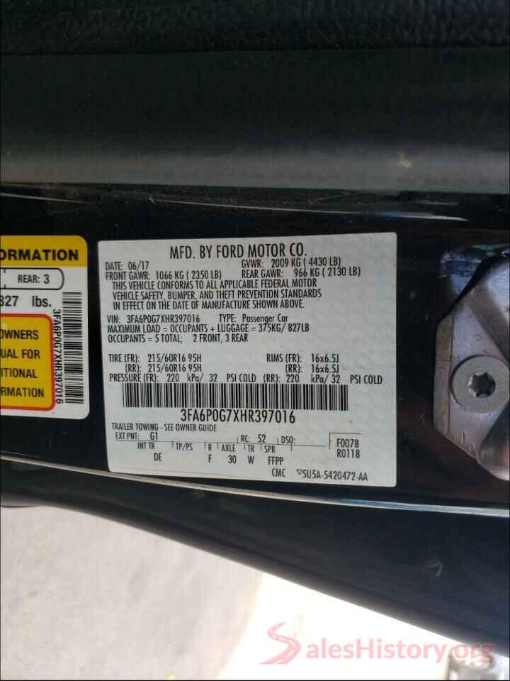 3FA6P0G7XHR397016 2017 FORD FUSION