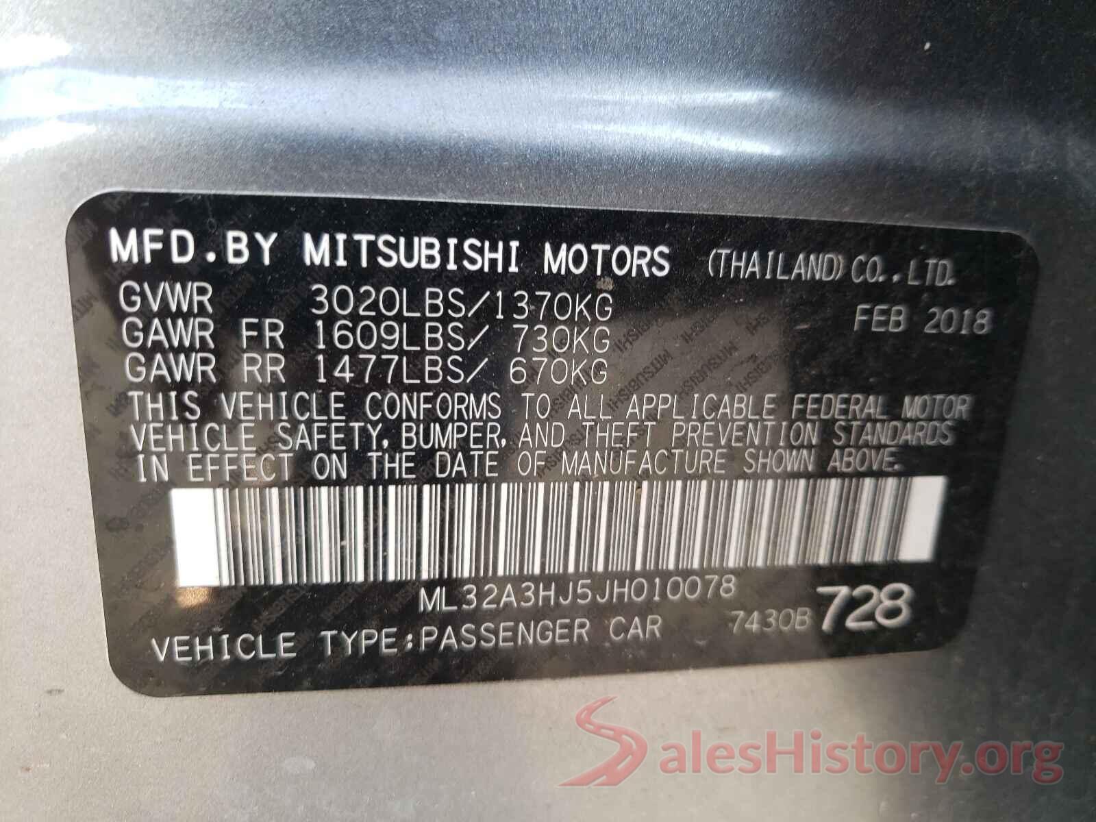 ML32A3HJ5JH010078 2018 MITSUBISHI MIRAGE