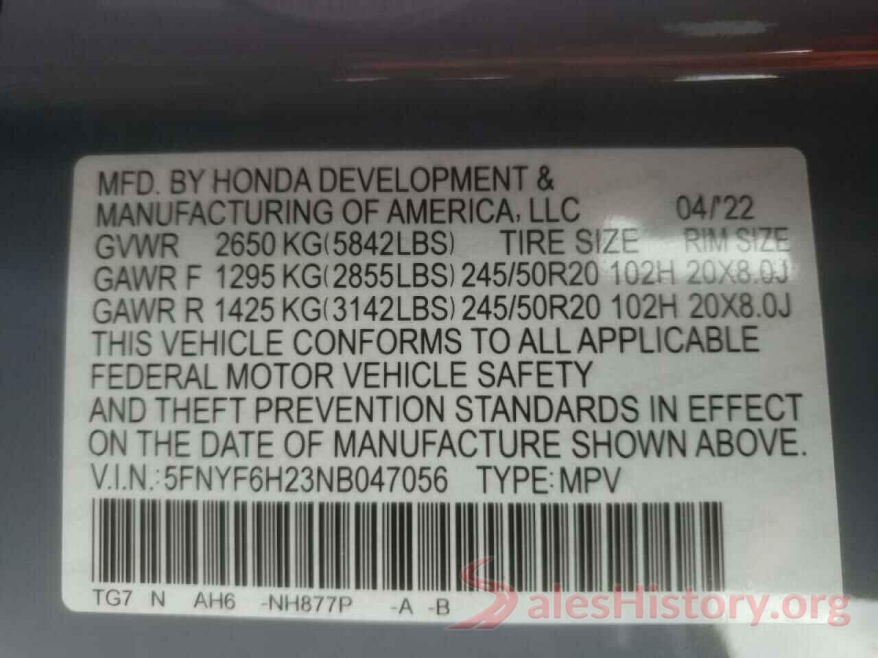 5FNYF6H23NB047056 2022 HONDA PILOT