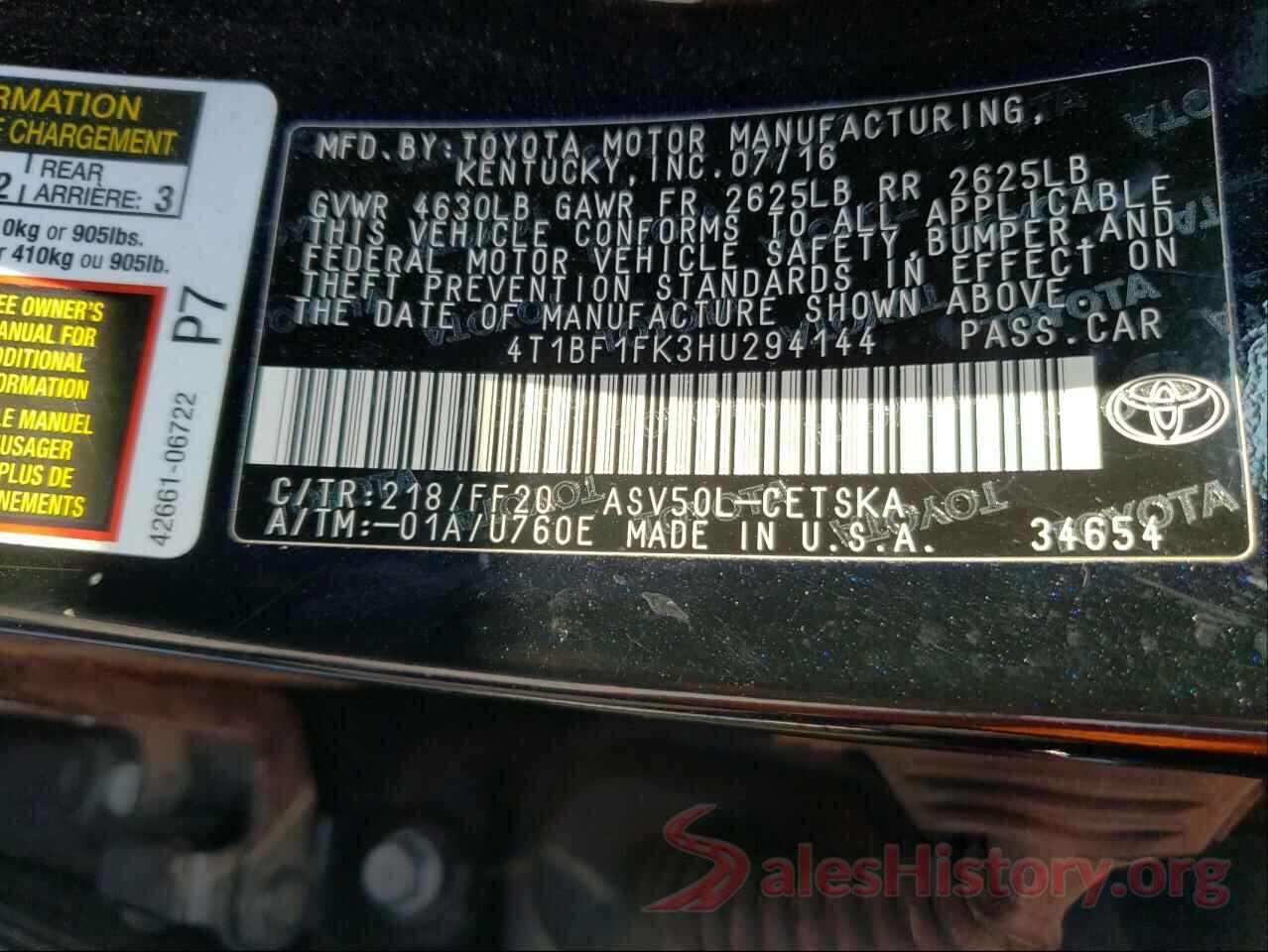 4T1BF1FK3HU294144 2017 TOYOTA CAMRY