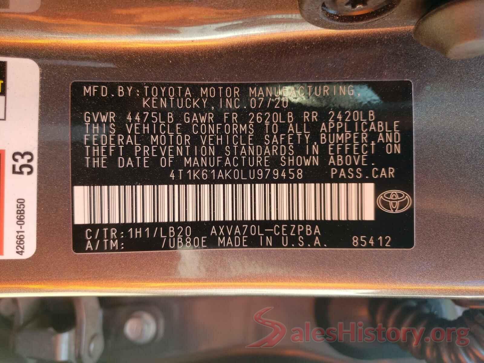 4T1K61AK0LU979458 2020 TOYOTA CAMRY