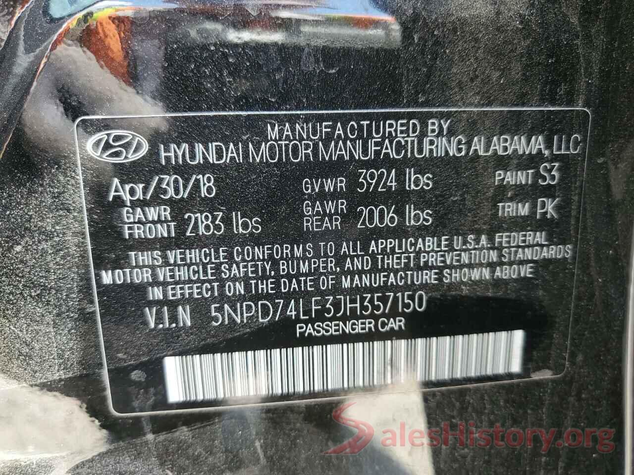 5NPD74LF3JH357150 2018 HYUNDAI ELANTRA