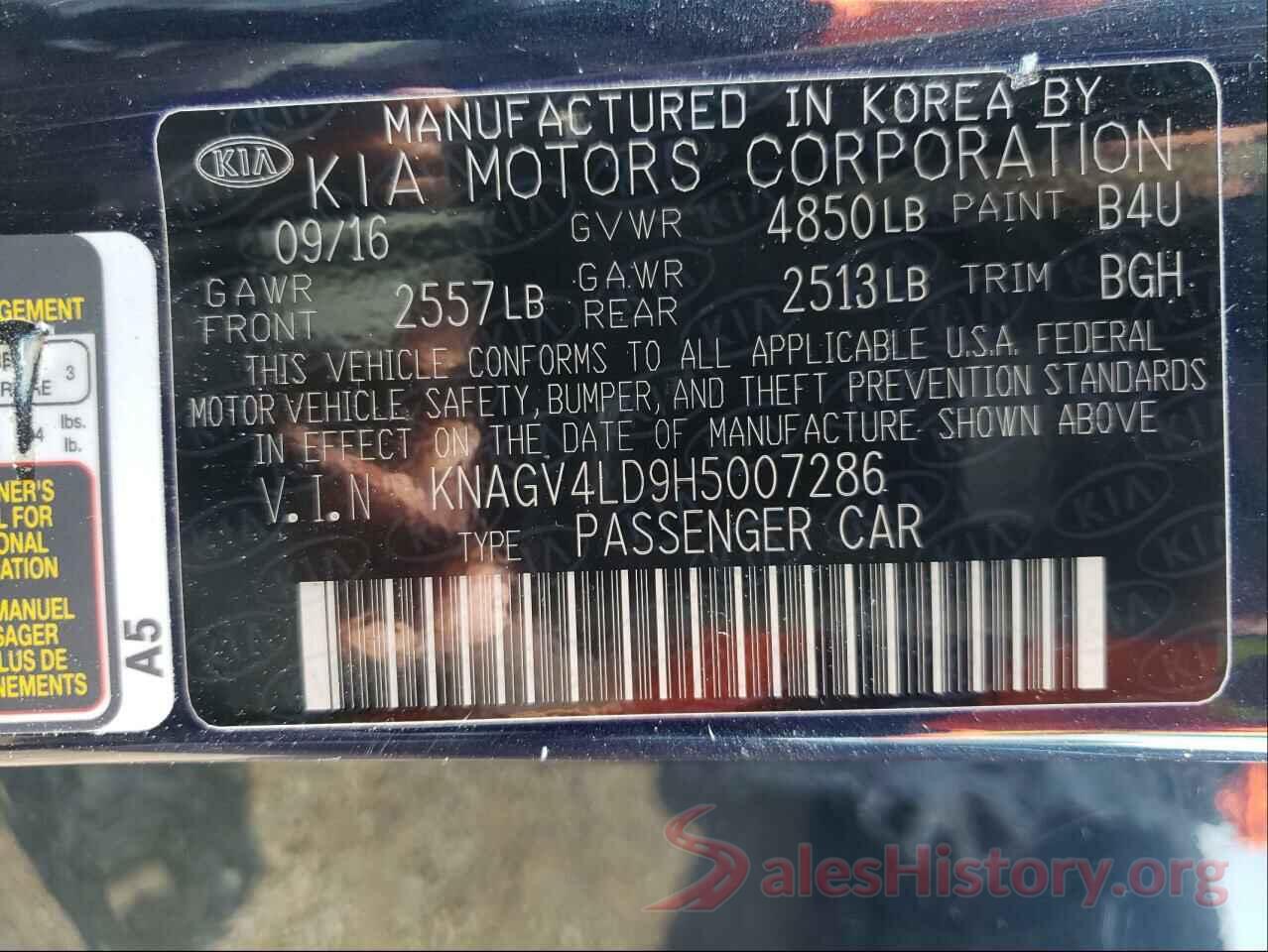 KNAGV4LD9H5007286 2017 KIA OPTIMA