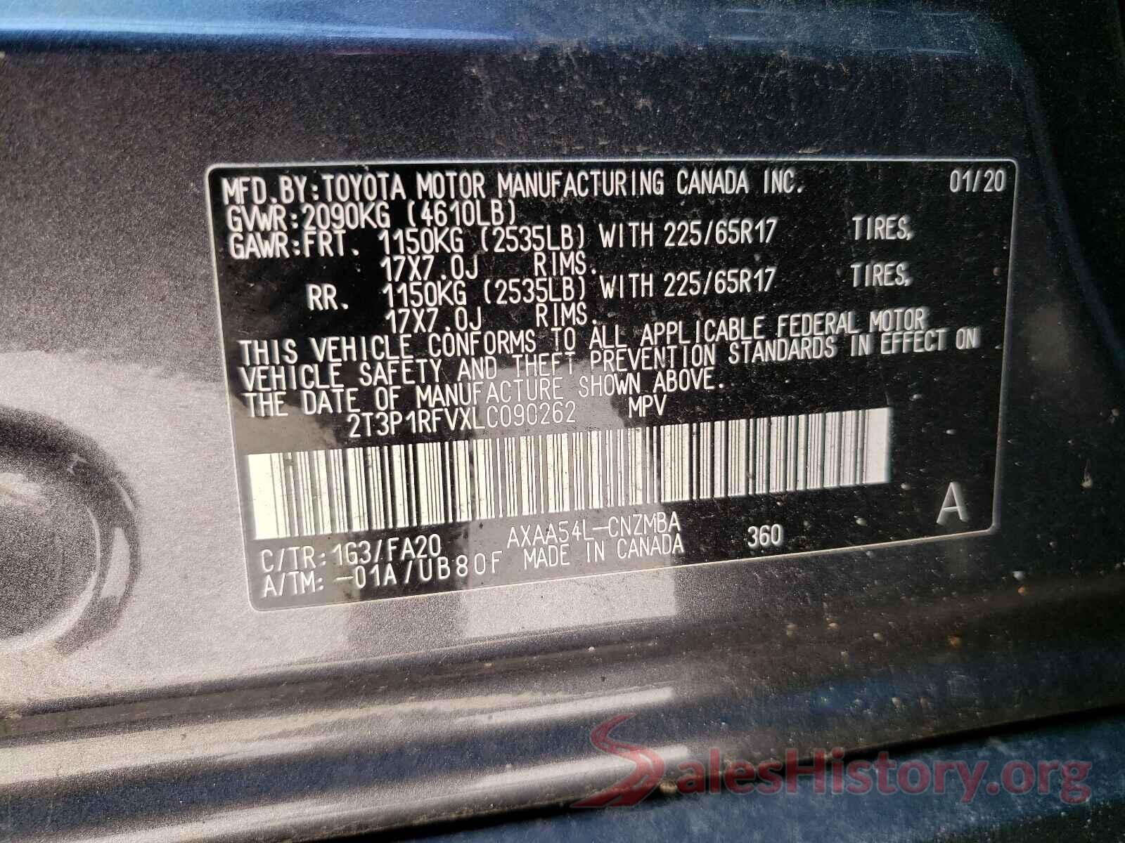 2T3P1RFVXLC090262 2020 TOYOTA RAV4