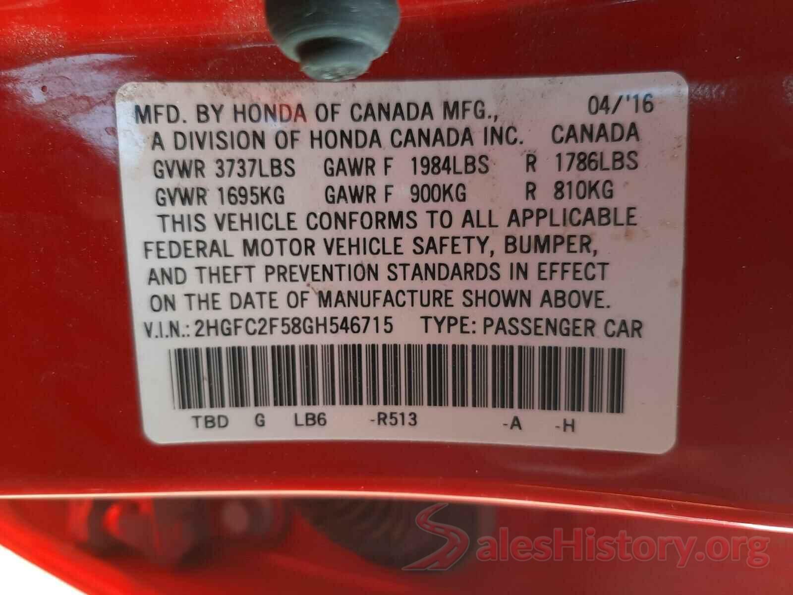 2HGFC2F58GH546715 2016 HONDA CIVIC