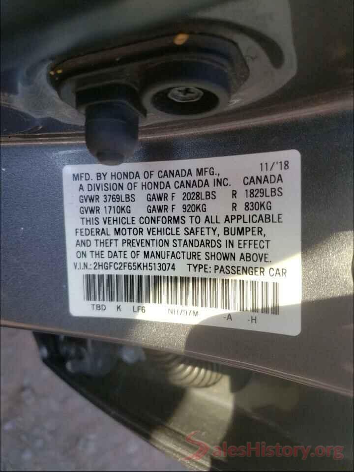 2HGFC2F65KH513074 2019 HONDA CIVIC