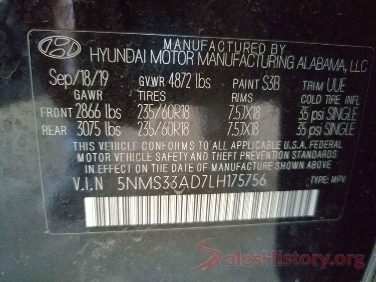 5NMS33AD7LH175756 2020 HYUNDAI SANTA FE