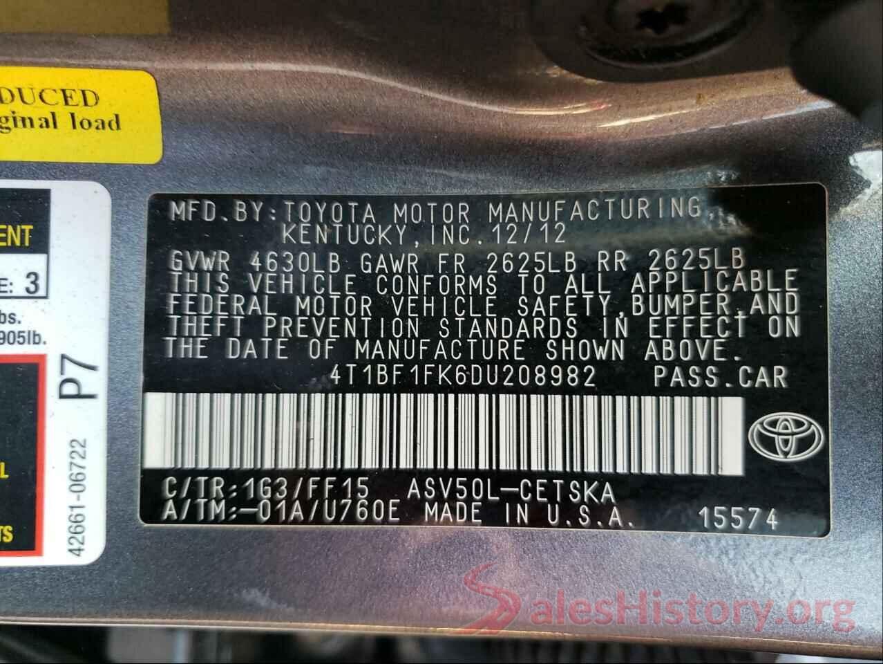 4T1BF1FK6DU208982 2013 TOYOTA CAMRY