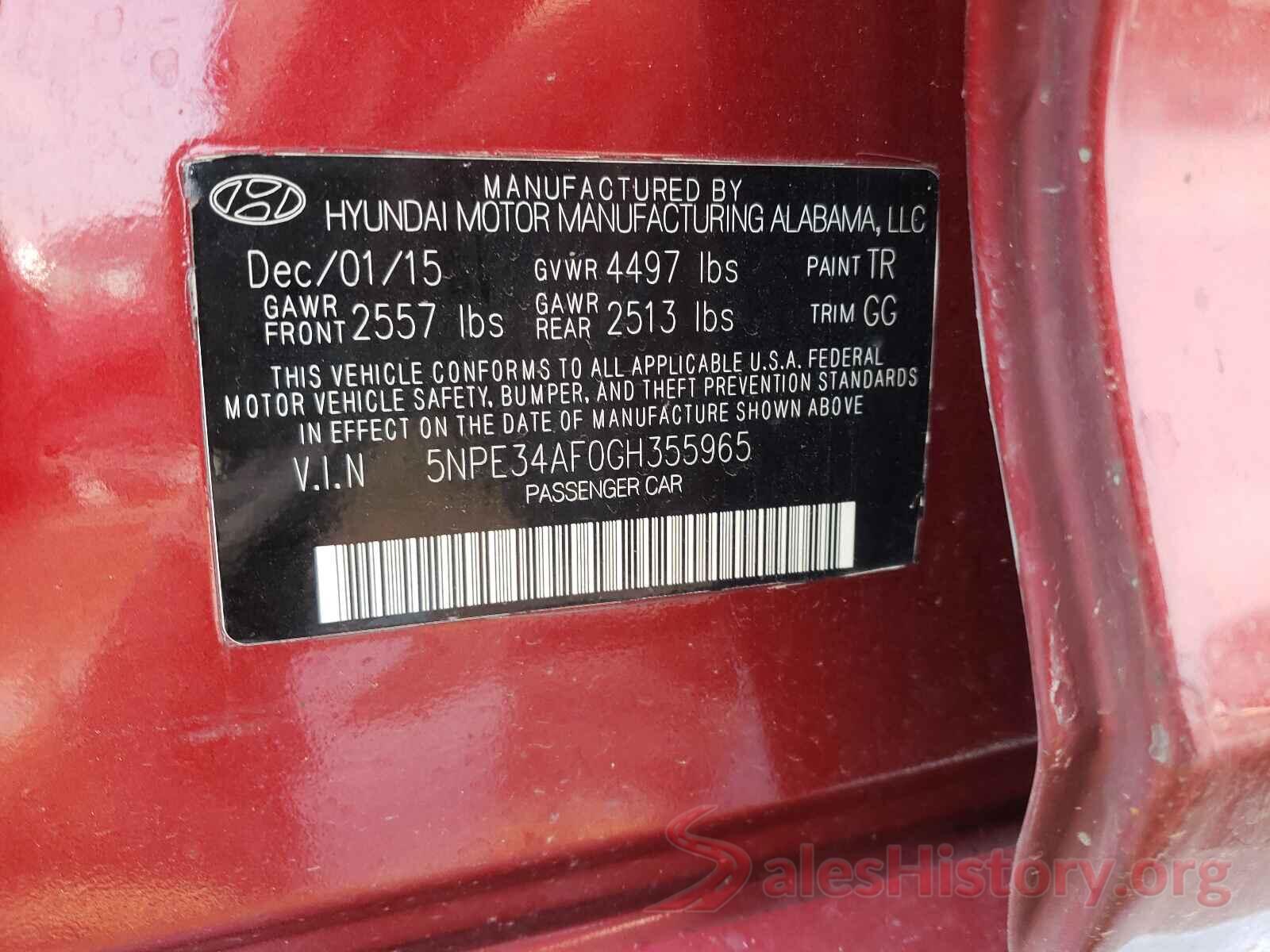 5NPE34AF0GH355965 2016 HYUNDAI SONATA