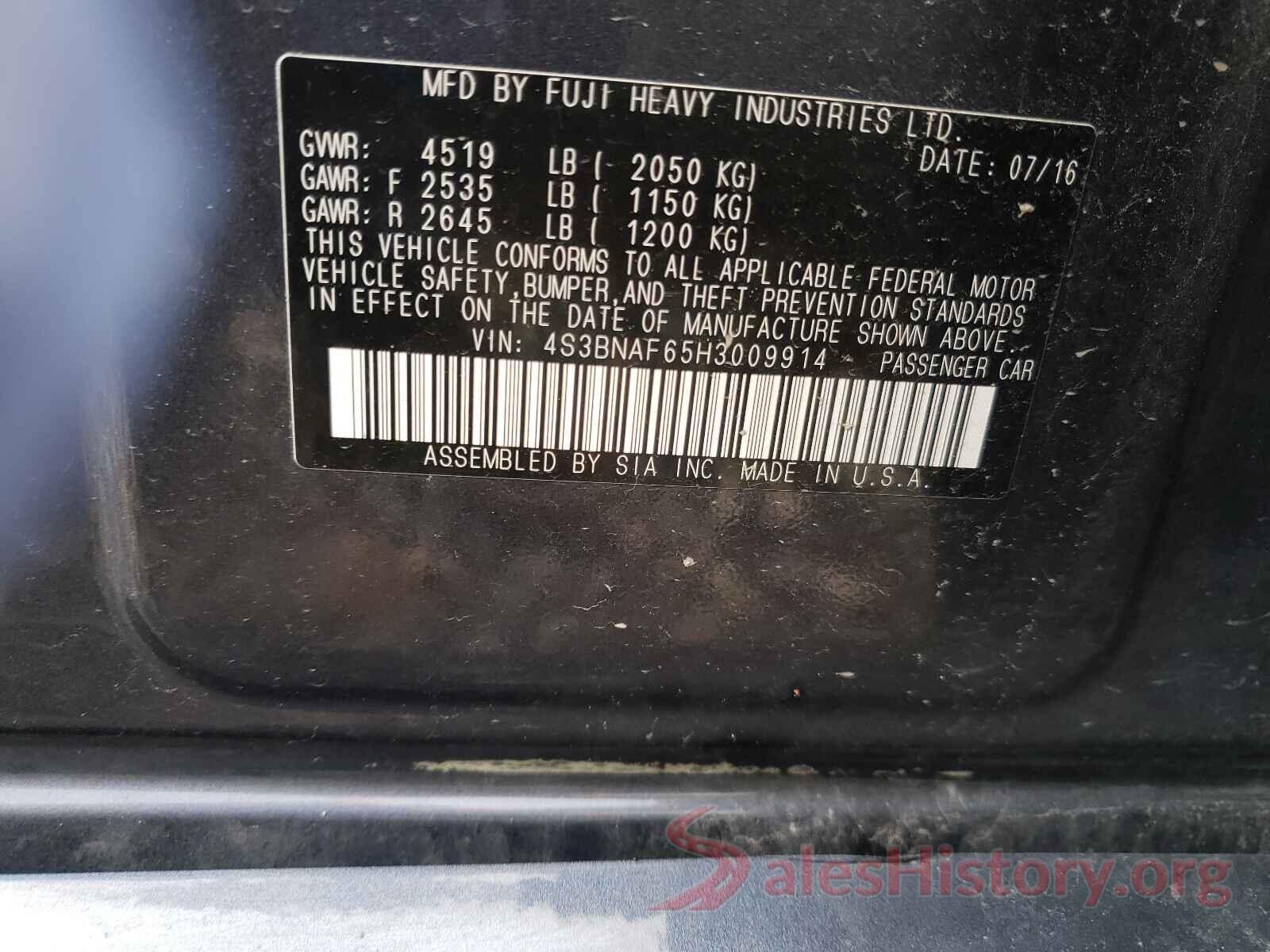 4S3BNAF65H3009914 2017 SUBARU LEGACY