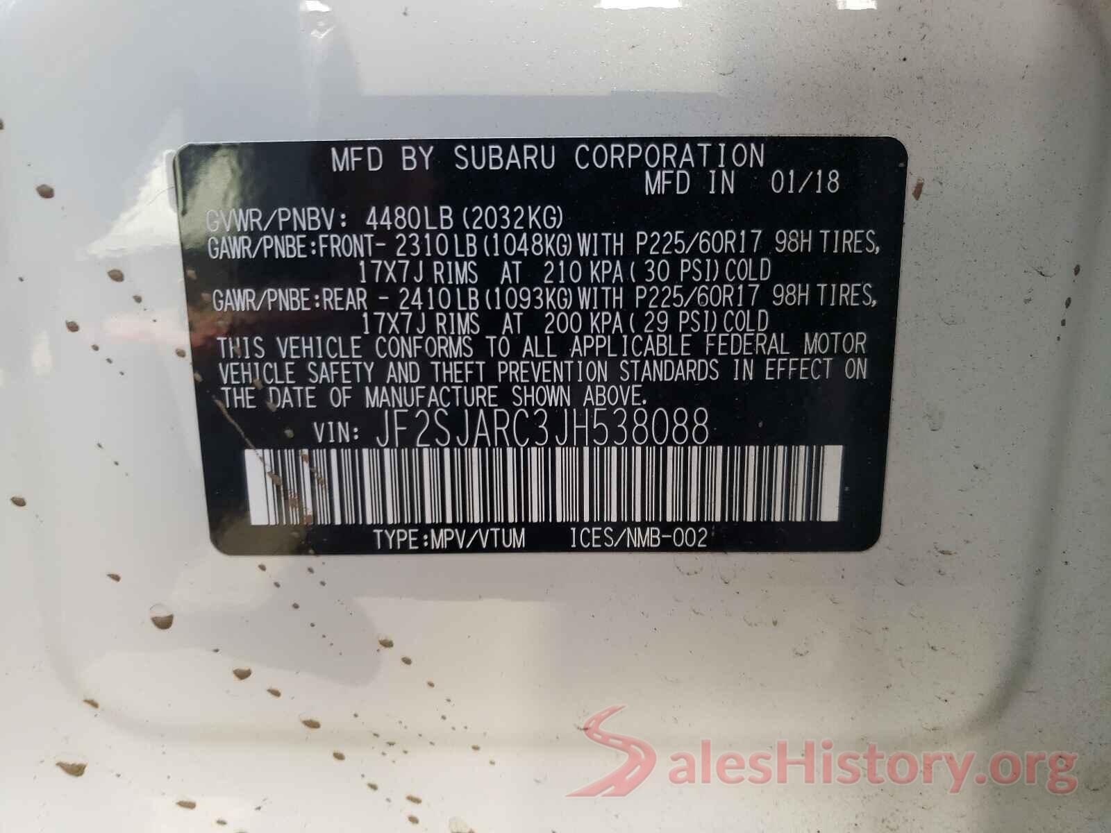 JF2SJARC3JH538088 2018 SUBARU FORESTER