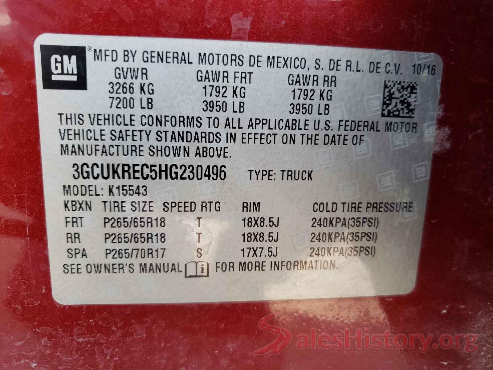 3GCUKREC5HG230496 2017 CHEVROLET SILVERADO