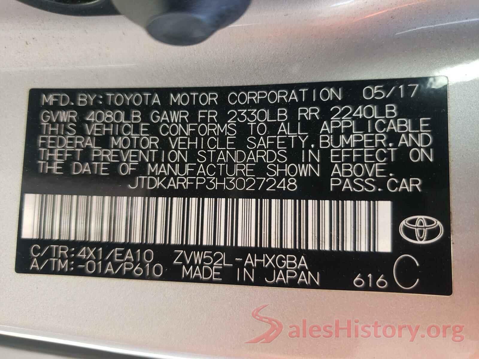 JTDKARFP3H3027248 2017 TOYOTA PRIUS