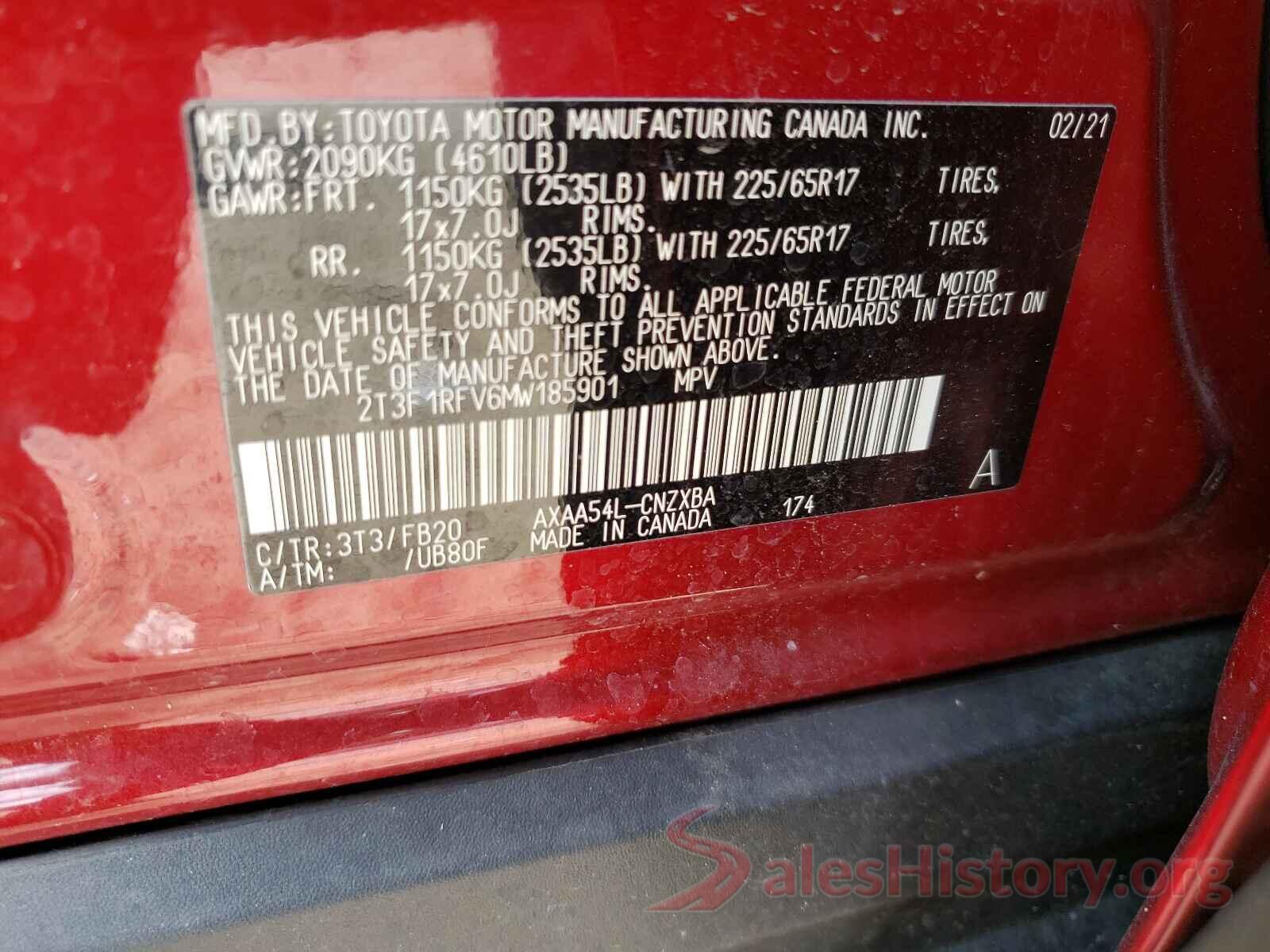 2T3F1RFV6MW185901 2021 TOYOTA RAV4