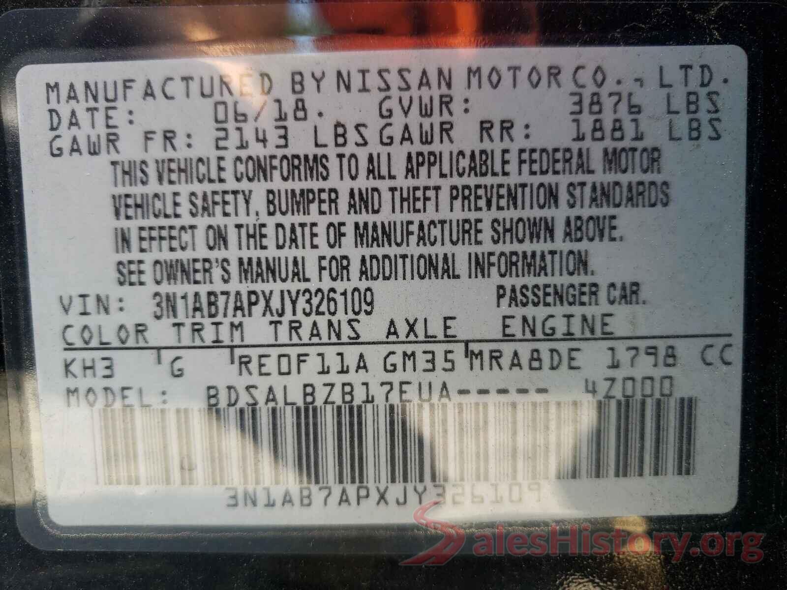 3N1AB7APXJY326109 2018 NISSAN SENTRA