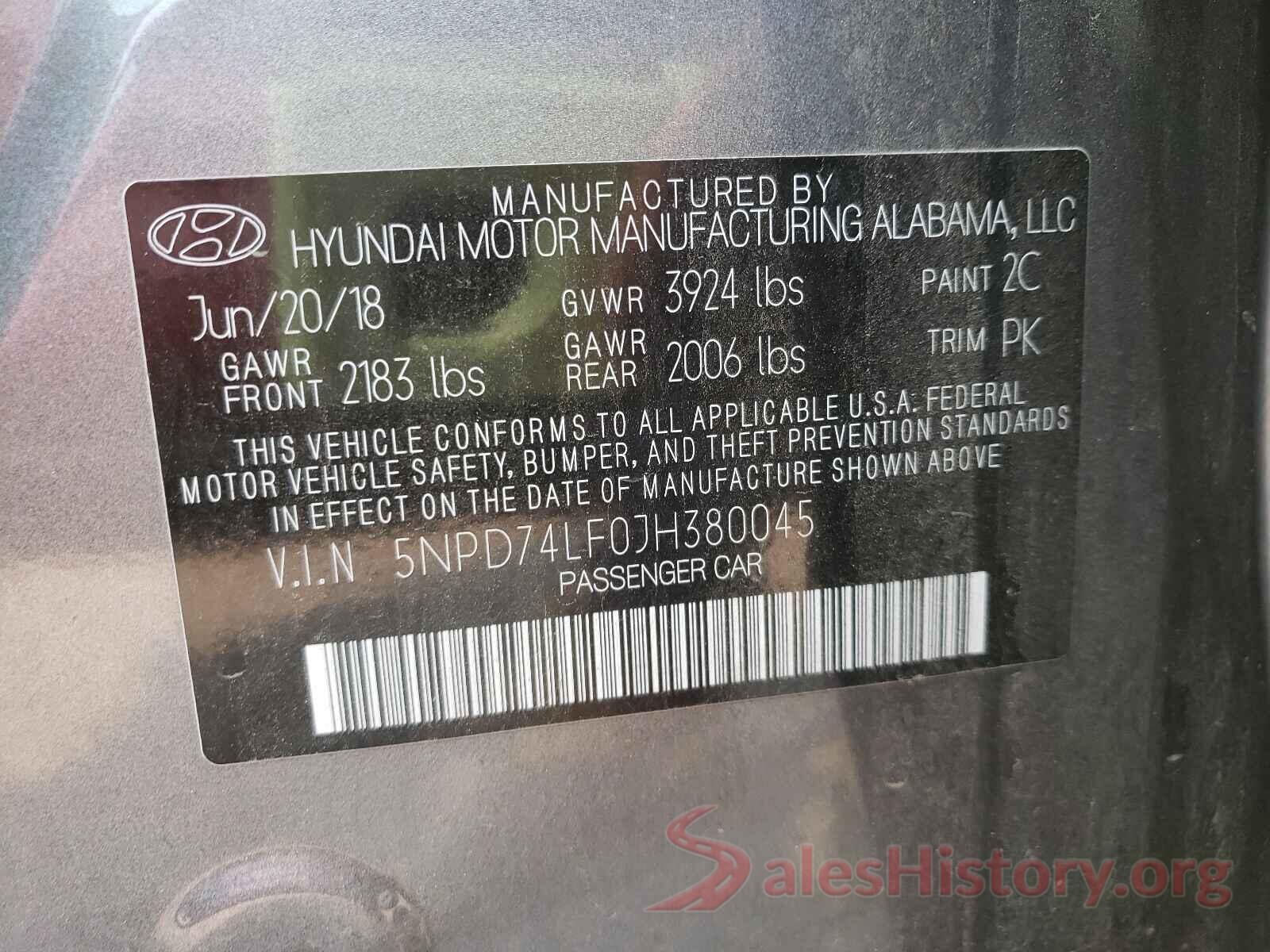 5NPD74LF0JH380045 2018 HYUNDAI ELANTRA