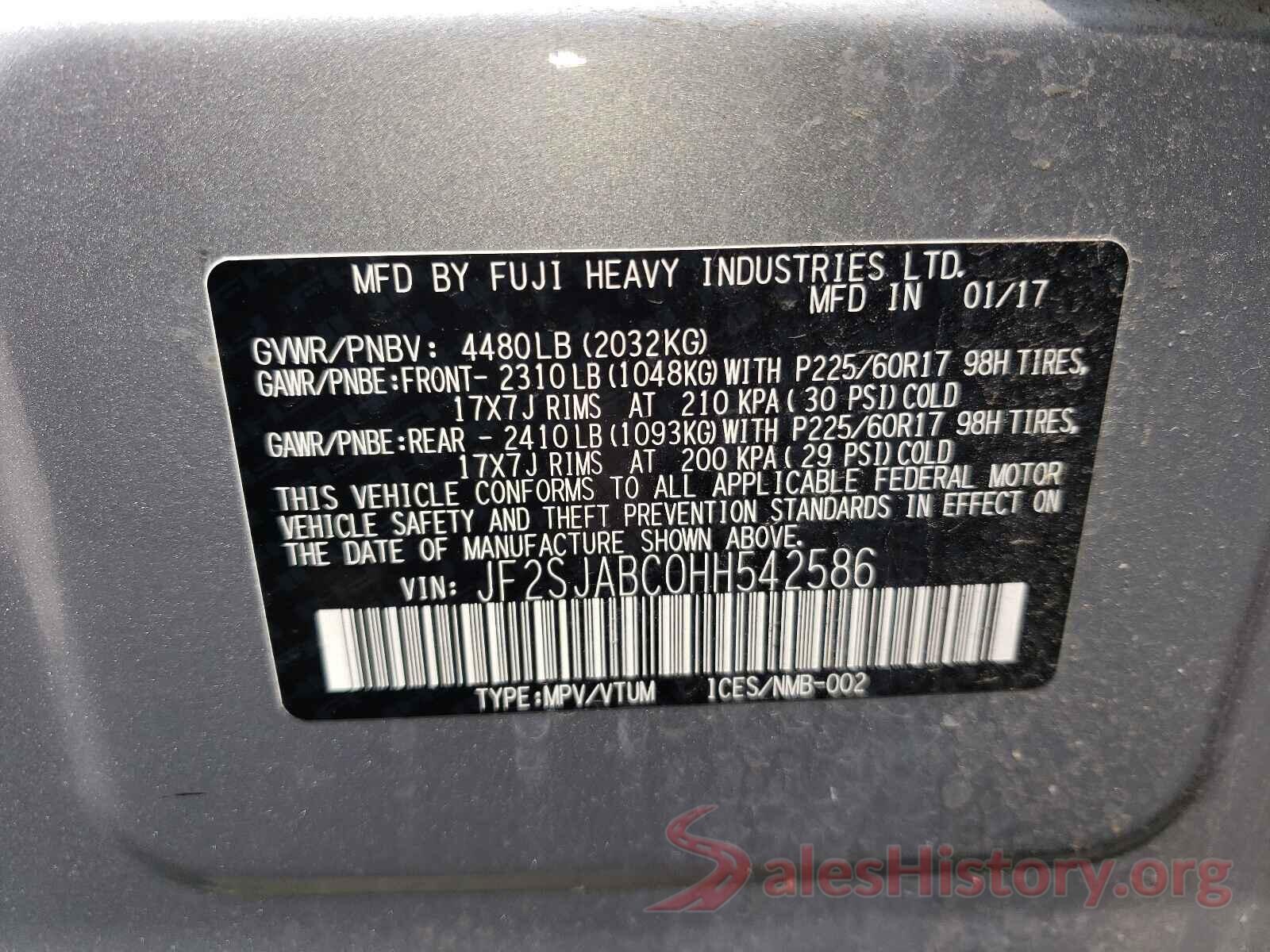 JF2SJABC0HH542586 2017 SUBARU FORESTER