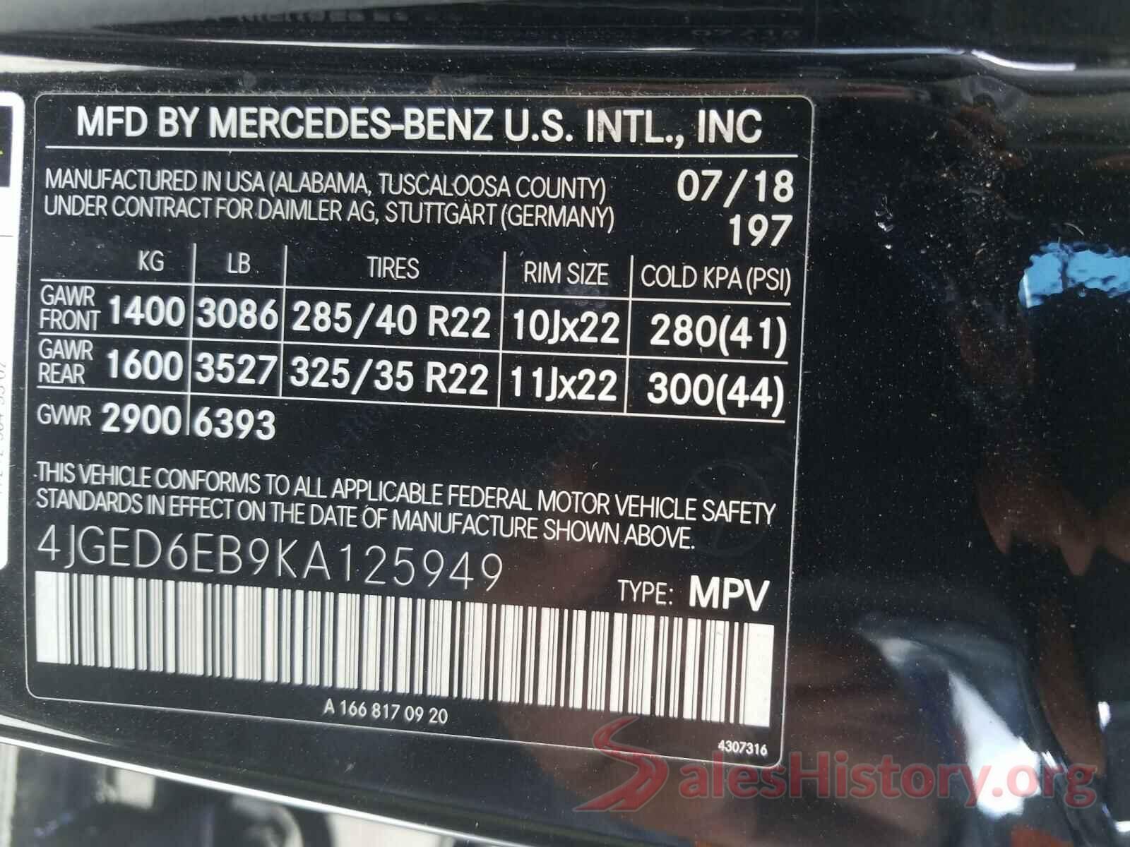 4JGED6EB9KA125949 2019 MERCEDES-BENZ G CLASS