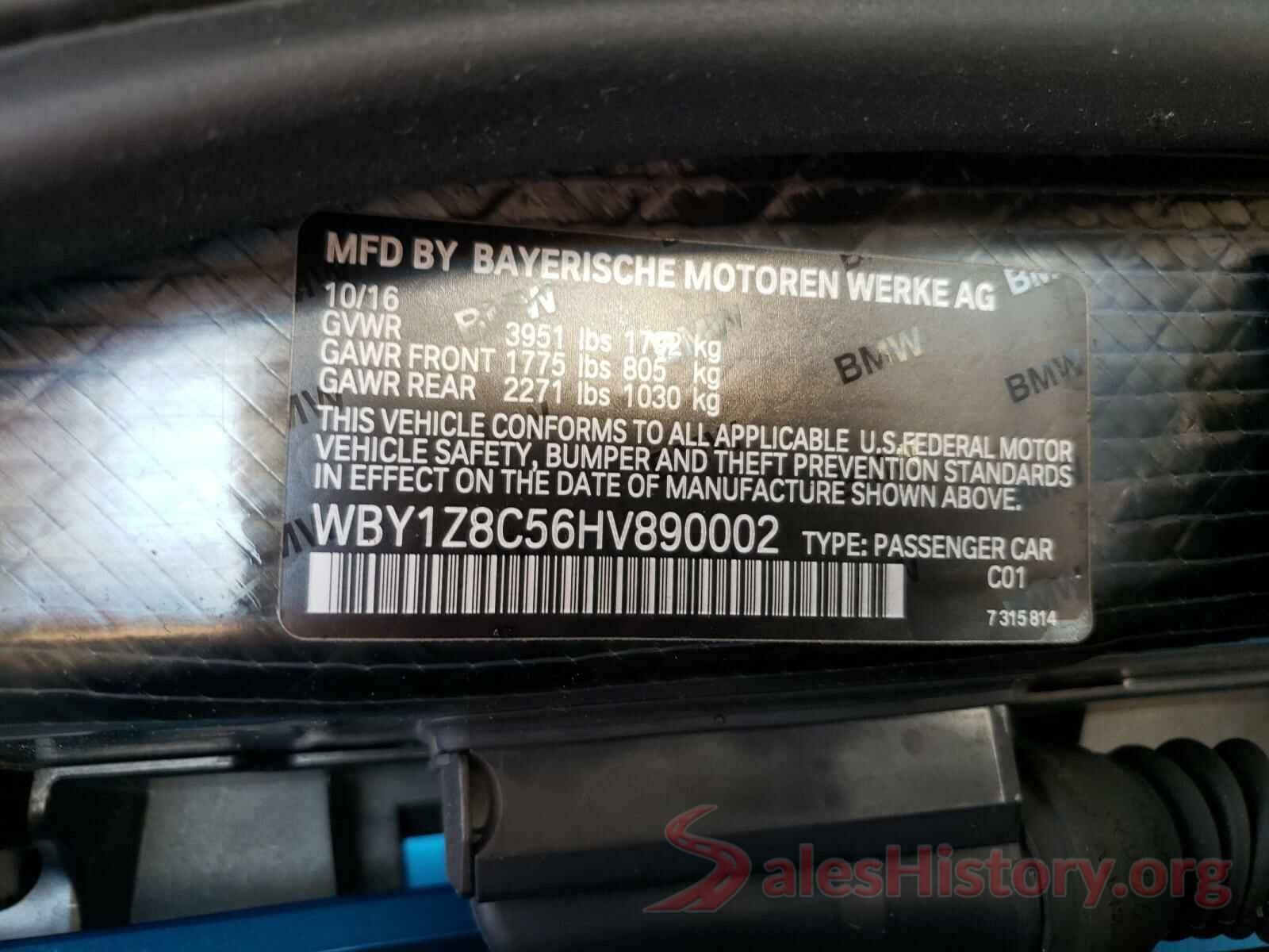 WBY1Z8C56HV890002 2017 BMW I SERIES