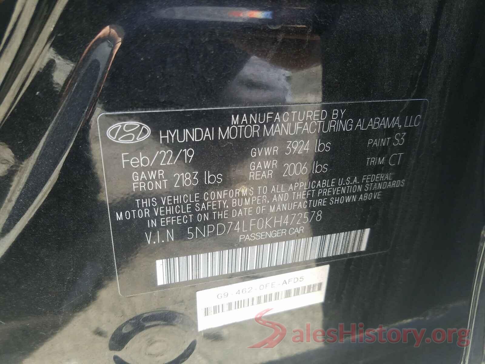 5NPD74LF0KH472578 2019 HYUNDAI ELANTRA