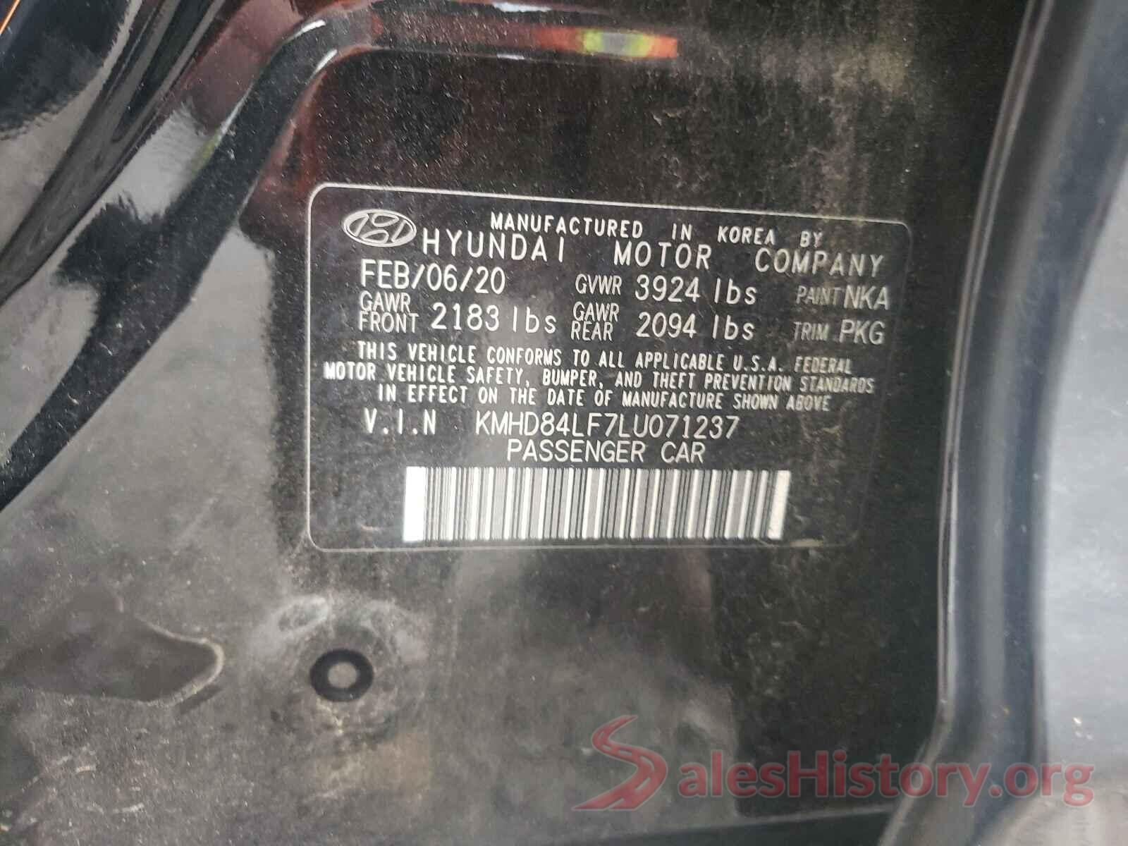 KMHD84LF7LU071237 2020 HYUNDAI ELANTRA