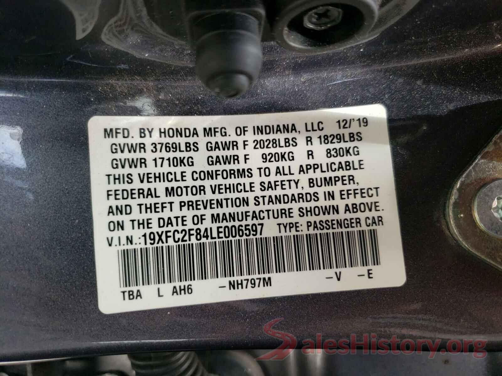 19XFC2F84LE006597 2020 HONDA CIVIC