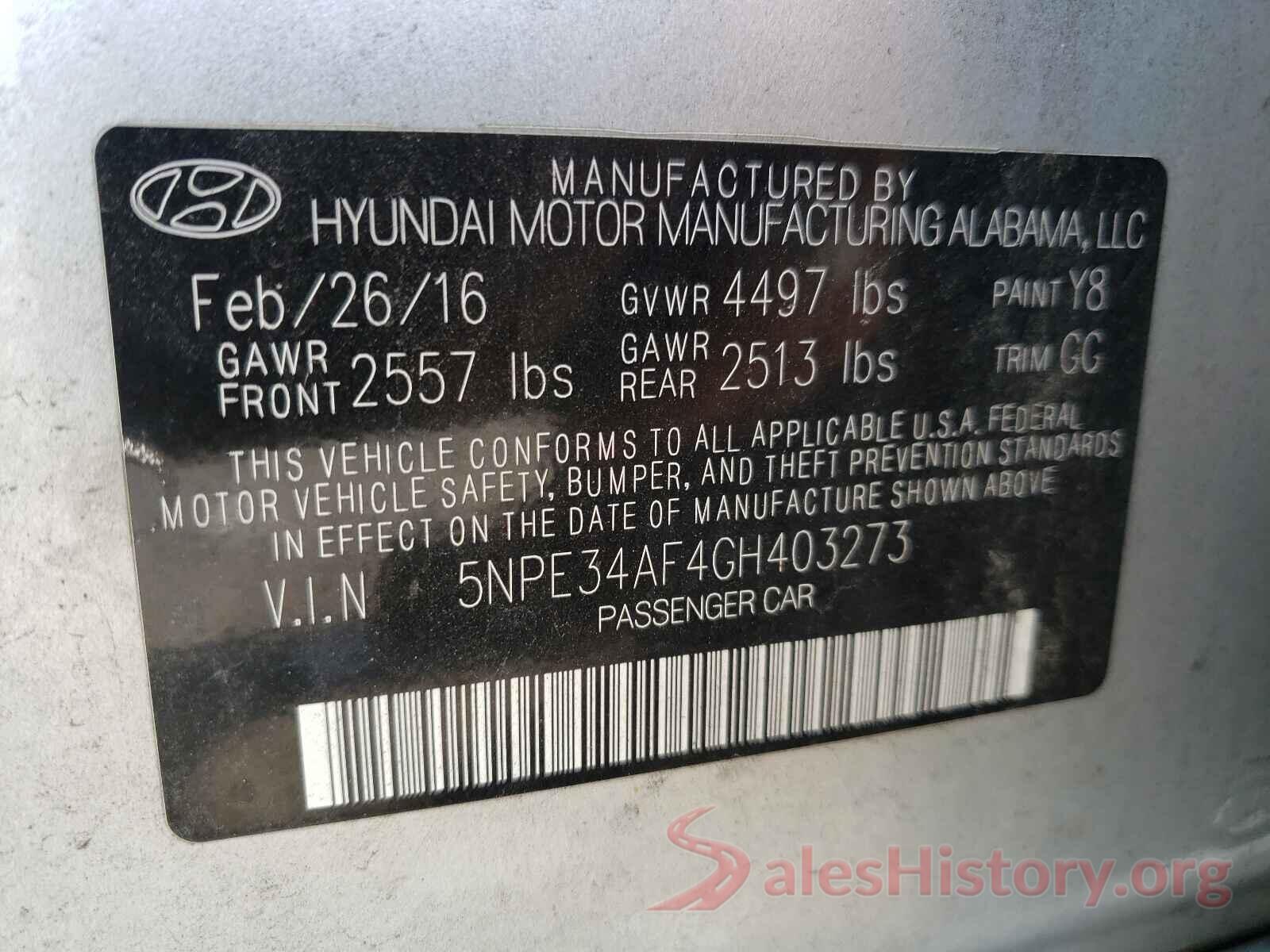 5NPE34AF4GH403273 2016 HYUNDAI SONATA