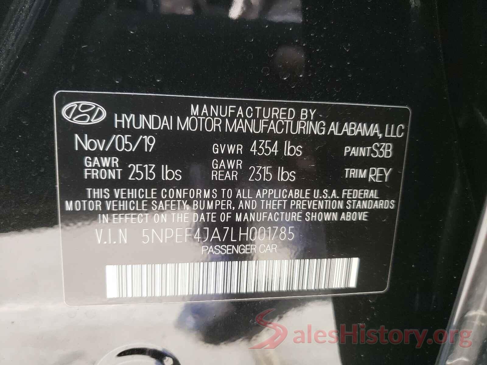 5NPEF4JA7LH001785 2020 HYUNDAI SONATA